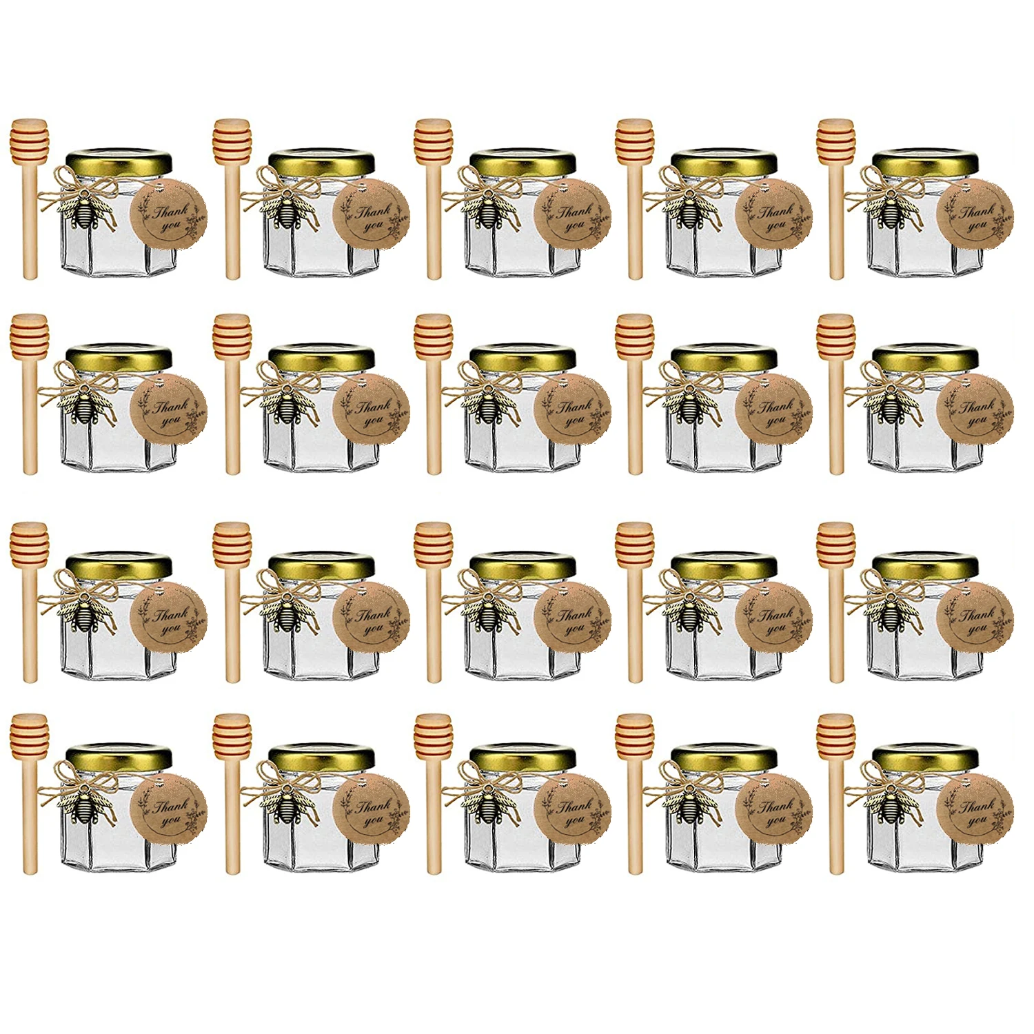 Маленькие шестиугольные стеклянные банки для меда-банки меда с золотыми