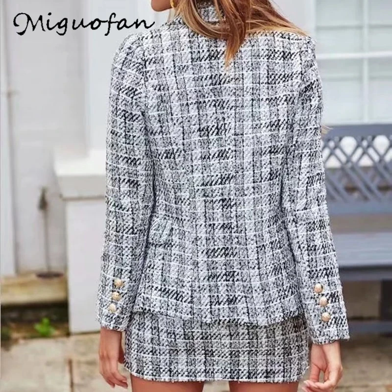 Женский твидовый Блейзер Miguofan офисный кардиган с двумя пуговицами Осенний