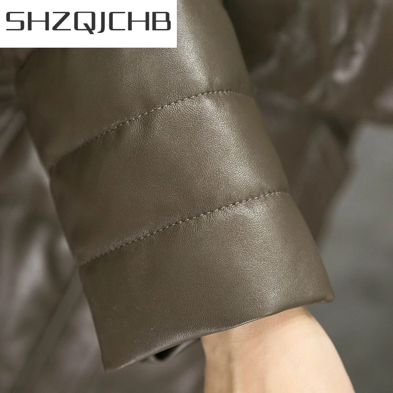 

JCHB 2021 Luxury Sheepskin Real Leather Womens Down Jacket Long Hooded Overcoat Winter New Fox Fur Collar Office Ladies Brand Le