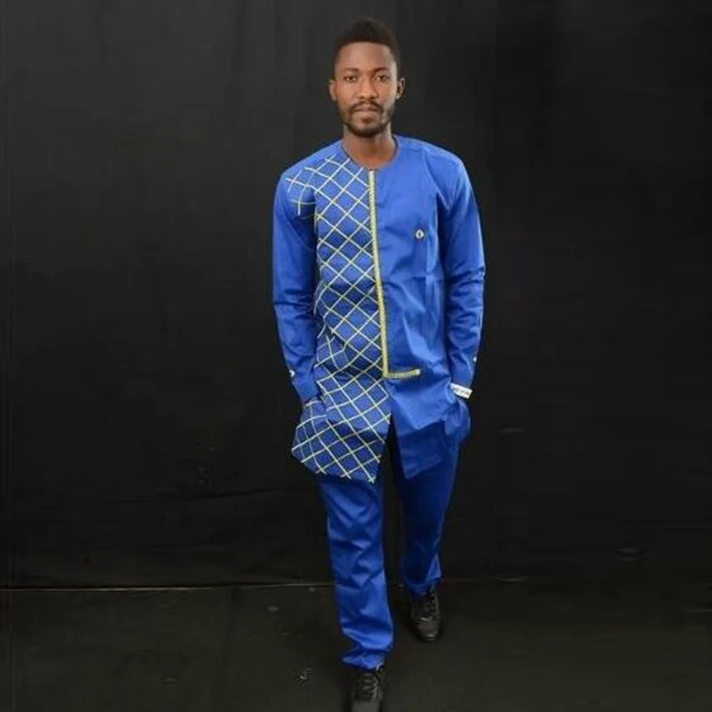 Мужская африканская одежда Дашики комплект из топа и брюк с принтом для мужчин