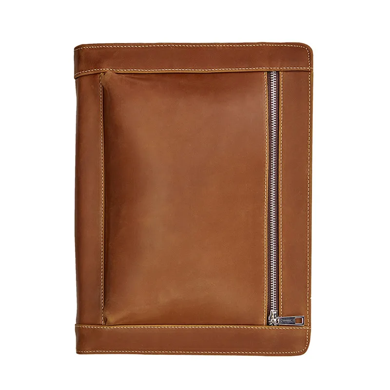 Brown-Custom-logo Винтажный Crazy-Horse кожаный портфель A4 папка, ручной работы Padfolio Альбом работ Папка Бизнес-Органайзер - Цвет: Brown-Custom-logo