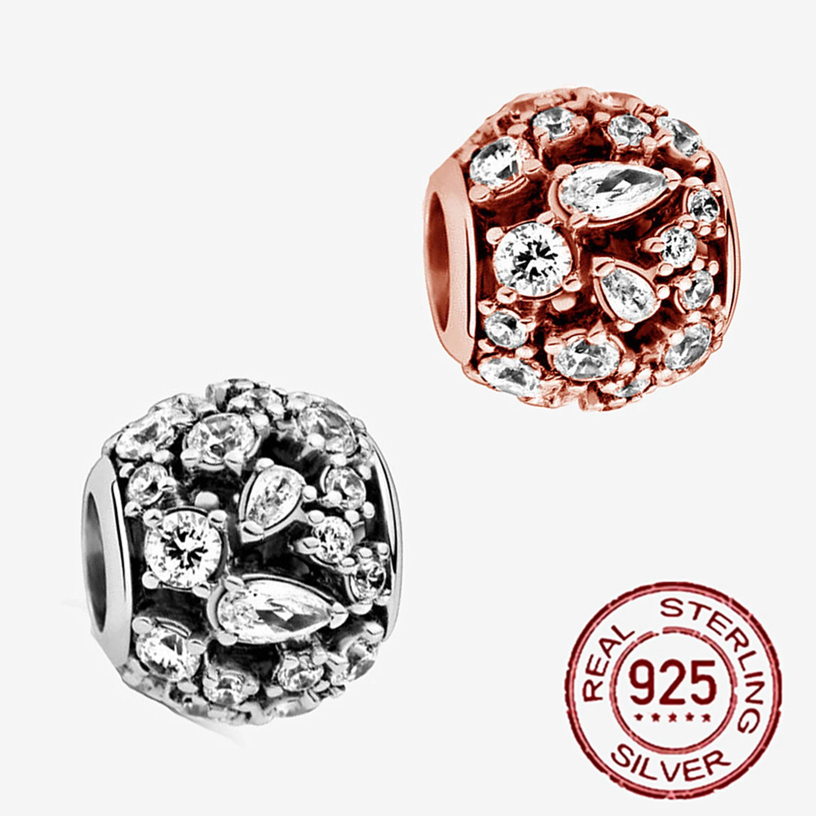 

Charm of 925 Sterling Silver Round Diamond Beads Zircon CZ Beads Fits Original Pandora Bracelet Bangle DIY S925 Jewelry Gift