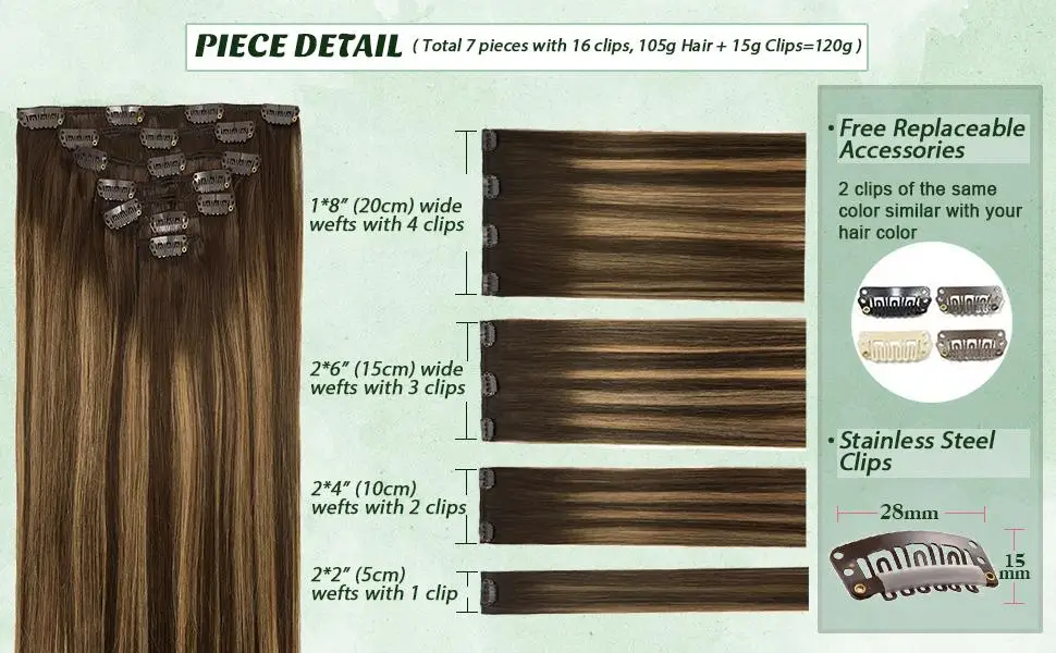 

120g Remy Hair Clip In Human Hair Extensions Natural Black to Light Brown Honey Blonde Ombre Straight Hair Extensions 20 Inch