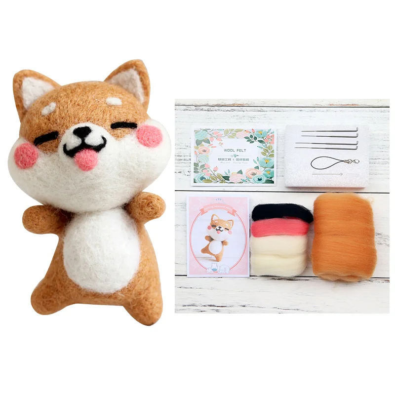 Smiling Shiba Inu LMDZ 1 шт. несколько Подвески с изображениями животных мультфильм набор шерстяной вышитый набор Шерсть Войлок игла для валяния брелок вышивка своими руками - Цвет: Smiling Shiba Inu