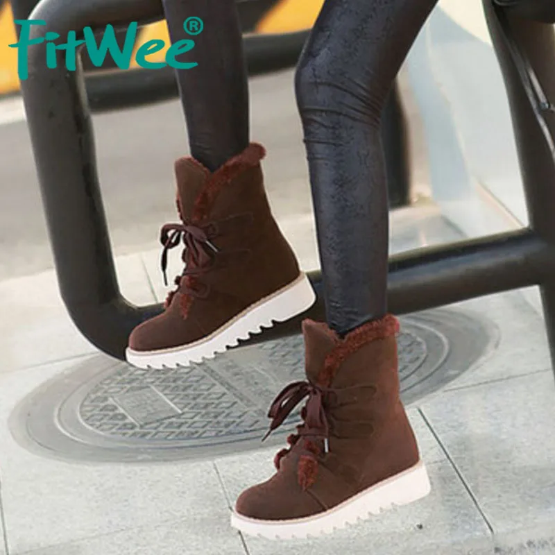 FITWEE/5 видов цветов женские ботинки на плоской подошве теплые зимние меху со