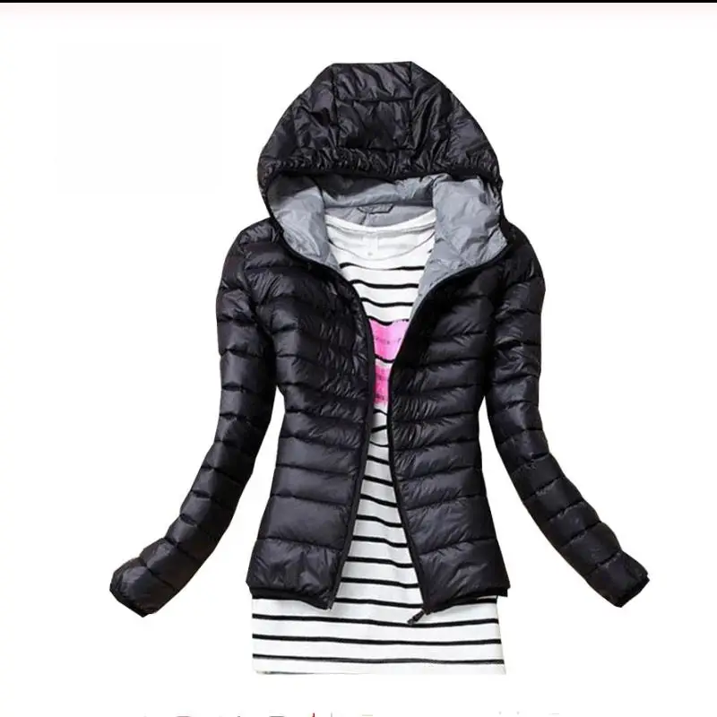 Женская парка на пуху с капюшоном Модная приталенная куртка верхняя одежда для