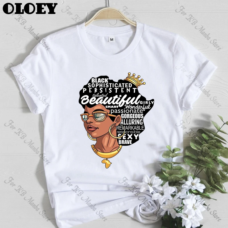 

Afro Girl Africa Map Hair Crown Top Women's Shirt Melanin Queen Female T-shirt Black History Month Cotton Tees Tumblr tshirt