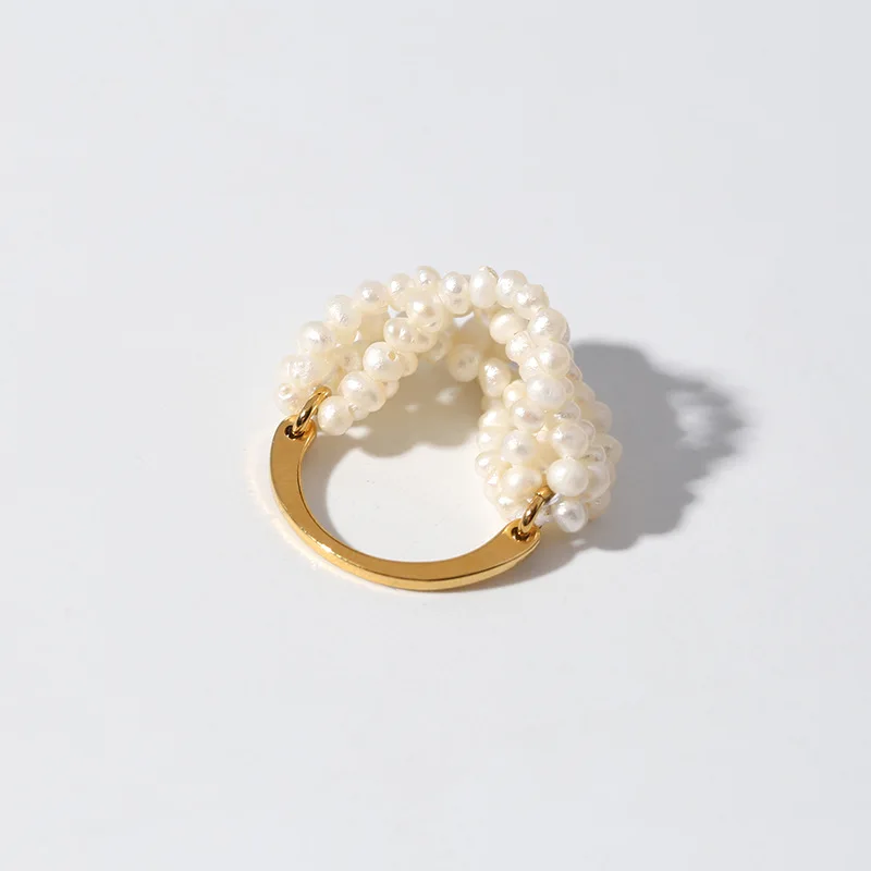 

UBESTNICE Handmade Gold Plated Fretshwater Multi-Layer Rice Shape Pearls Vintage Simple Cocktail Rings For Women Fine Jewelry