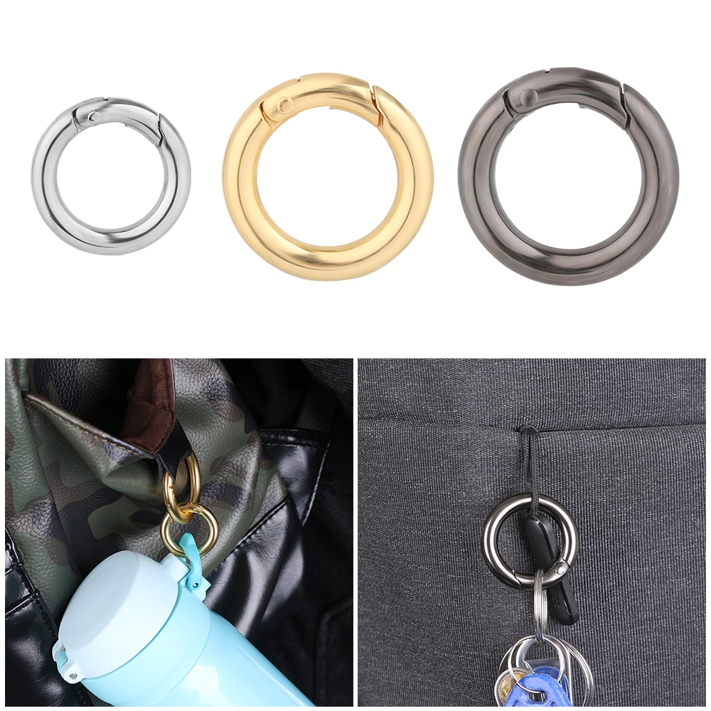 

Hot 5Pcs Spring O-Ring Buckles Zinc Alloy Plated Gate Clips Carabiner Purses Handbags Round Push Trigger Snap Hooks 25/33/35mm
