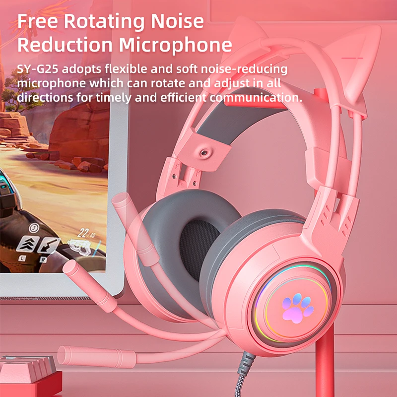 cat ear gaming headphones for pc computer gaming headsets with microphone noise cancell wired usb 3 5mm plug for ps4xbox one free global shipping