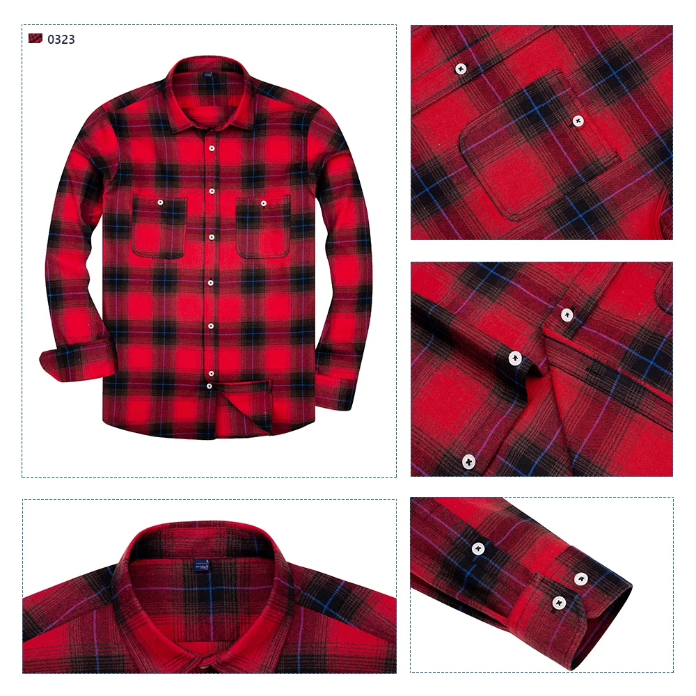 Мужская Фланелевая рубашка в клетку повседневная хлопковая с длинным рукавом