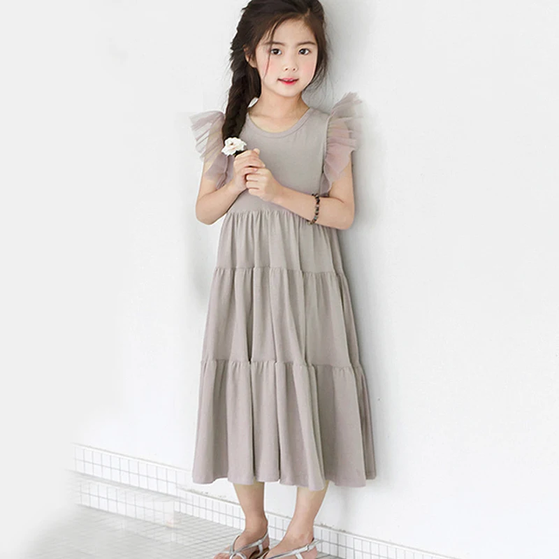 2020 new summer girls dress korea style princess party dresses teenager mesh sleeve patchwork cake cute children clothing | Детская