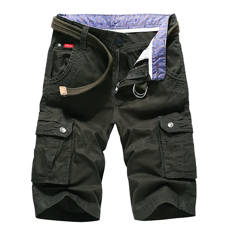 

Men's Summer Cargo Shorts Casual Cotton Side Pocket Knee Length Army Green Khaki Black Military Urban Clothes Male Bermuda Cargo