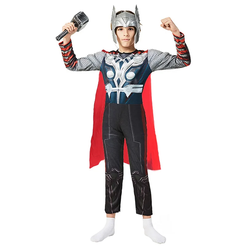 

Boys Girls Thor Hammer Superhero Party Role Play Dress Up Suit Kid Halloween Cosplay Costume Children Hero Jumpsuit Cloak Outfit