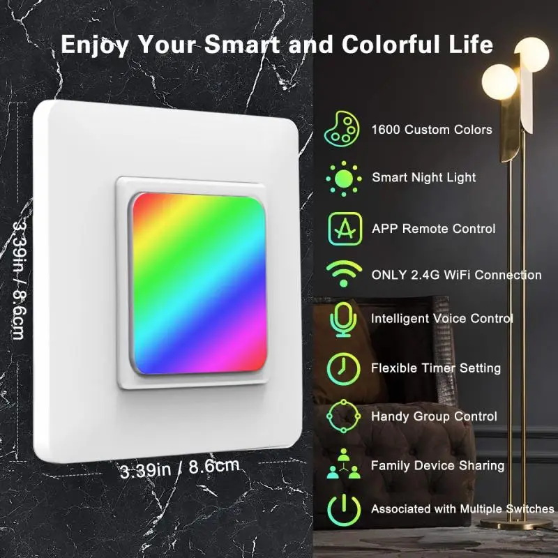 

Wifi Smart Light Switch RGB Night Vision Scene Light Switch Smart Home Intelligent Voice Control Mobile Phone Remote Control