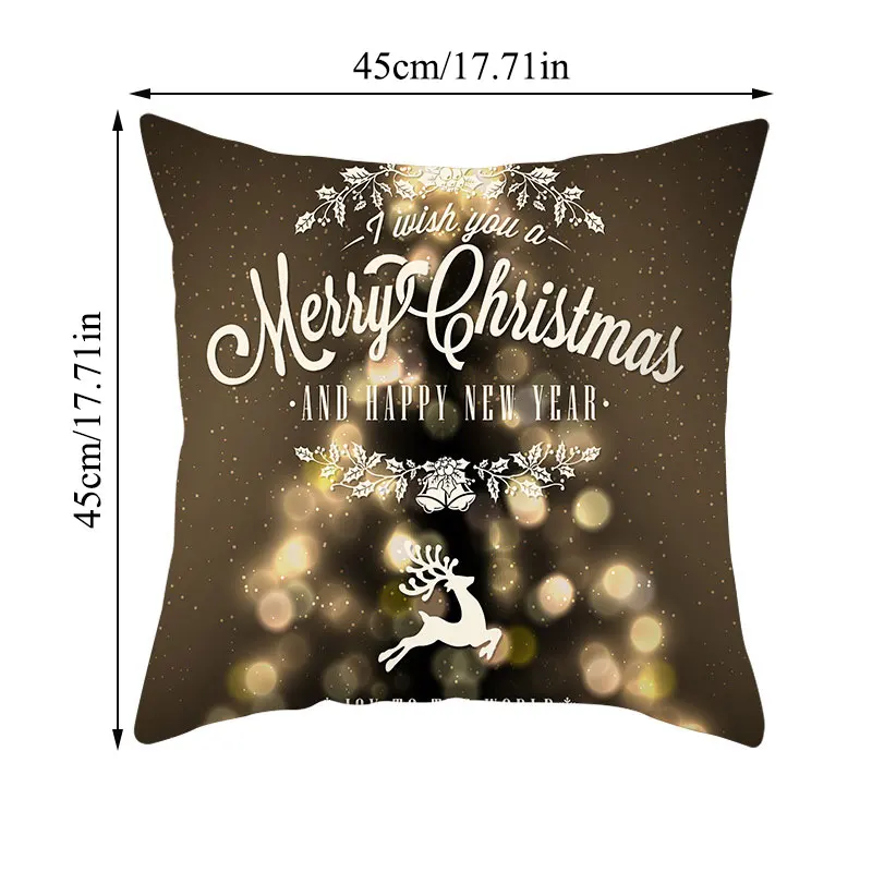 

New Christmas Pillowcases Square Cushion Cover Decorative Pillow Case Eco-Friendly Stamping Gold Black Sofa Seat 45*45cm