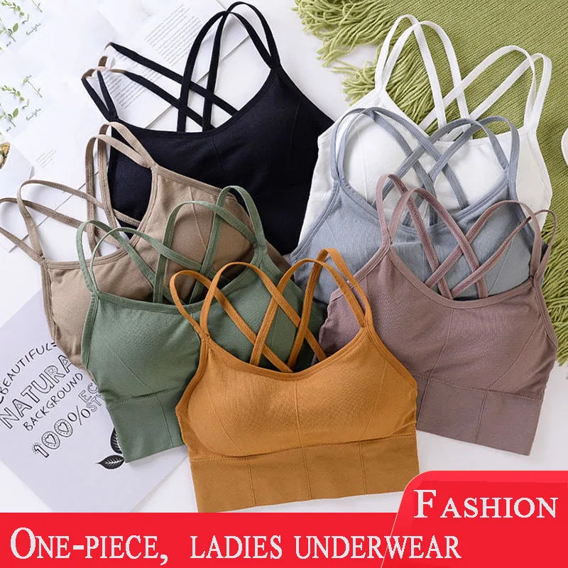 

Solid Color Sports Bra Seamless Tube Tops Soft Camisole Cross Breathable Beauty Back Bralette Vest Tank Crop Top For Women