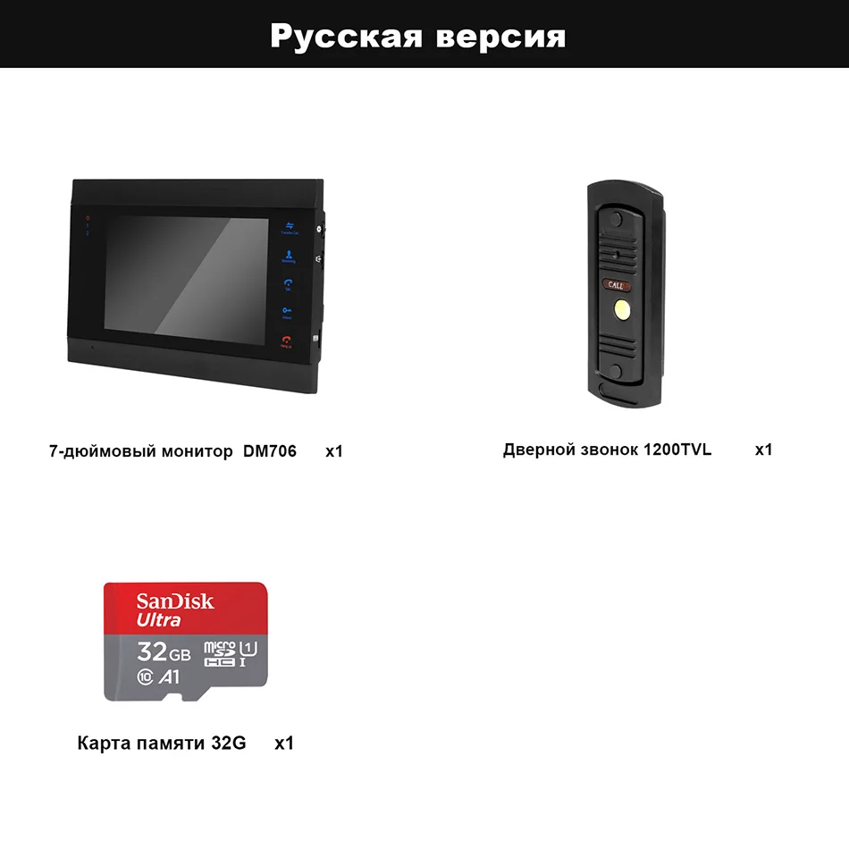 HomeFong видео телефон двери Проводная видеодомофон для личного дома 1200 TVL дверной Звонок камера Поддержка электронный замок Обнаружение движения - Цвет: Russian  version