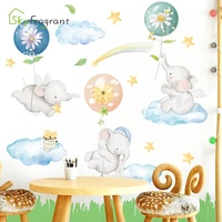cartoon flying elephant wall stickers kids room wall decor girl baby bedroom wall sticker home decoration self adhesive stickers