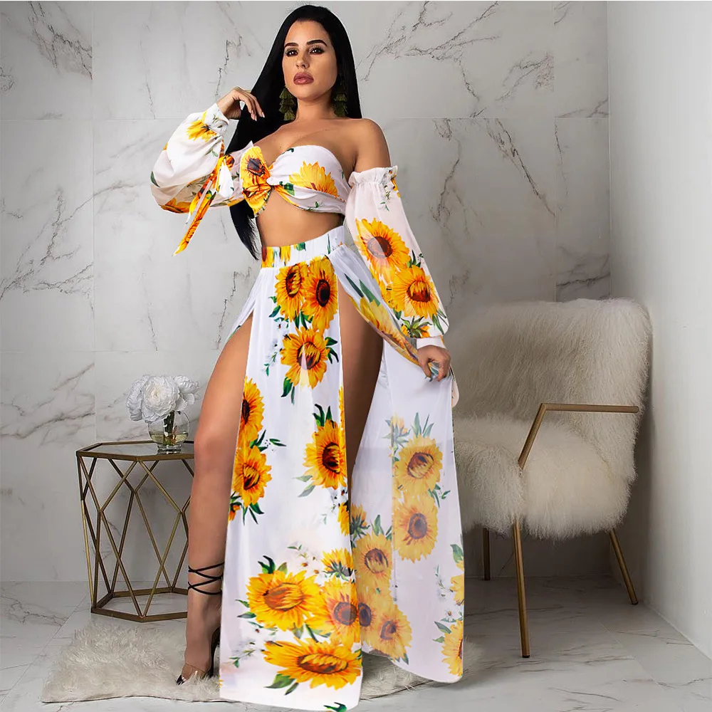 Женский пикантный топ с цветочным принтом без бретелек и трусики спортивный