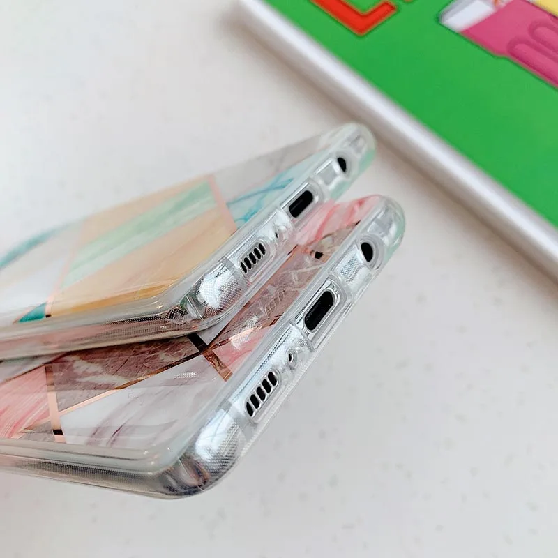 Мягкий ТПУ чехол с мраморным покрытием для Samsung Galaxy S10 блестящий Note 10 S9 S8 Plus s10e A40 A50