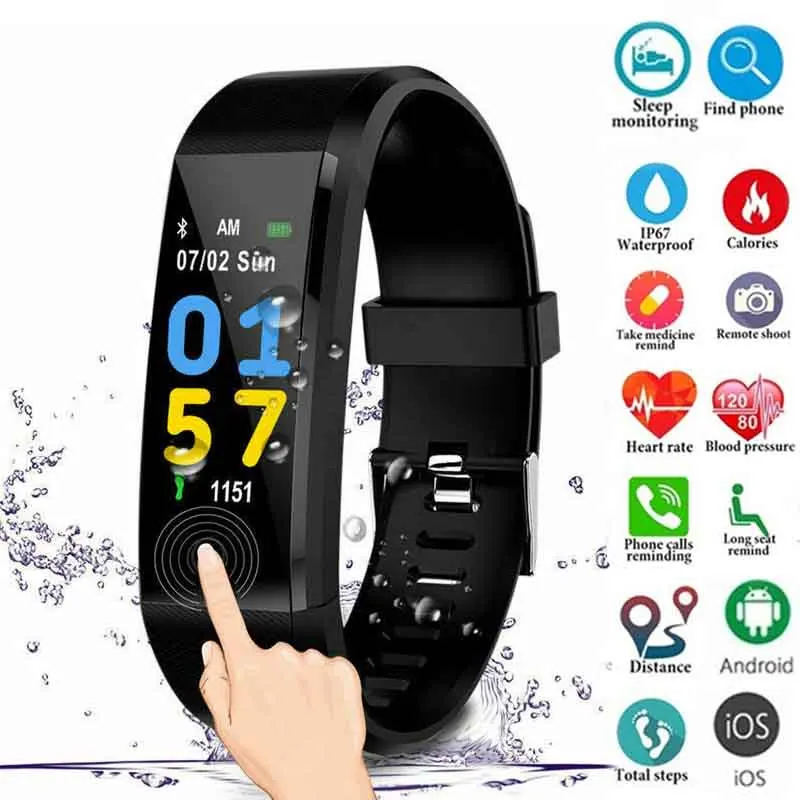 

New D115Plus Pedometer Waterproof Smart Bracelet Blood Pressure Heart Rate Monitor Fitness Tracker Smartbracelet for Android/iOS