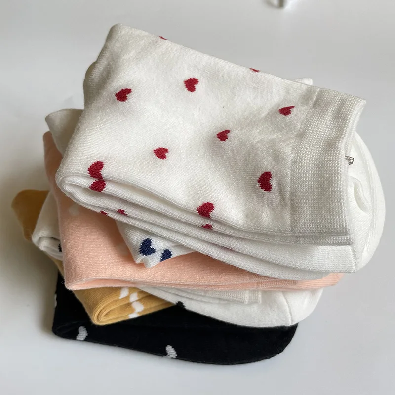 Long Cute Socks Women Cotton Love Heart With Print Kawaii Beautiful Ladies Designer Socks High Art Warm Sokken Femme  Calze