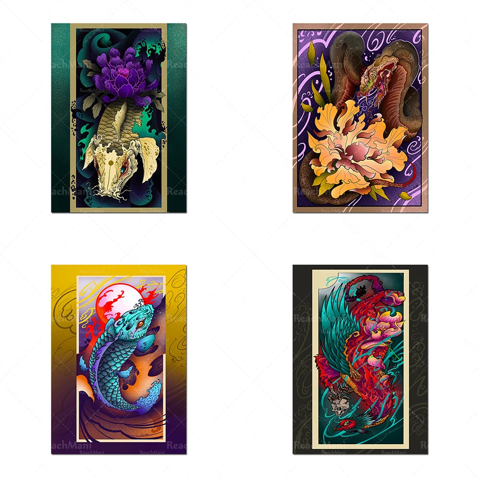 

Snake and Flower Sea Hot Selling Nordic Canvas Snake and Flower Sea, Blue Koi Fish, Phoenix with Flower, Yellow Koi Fish Poster