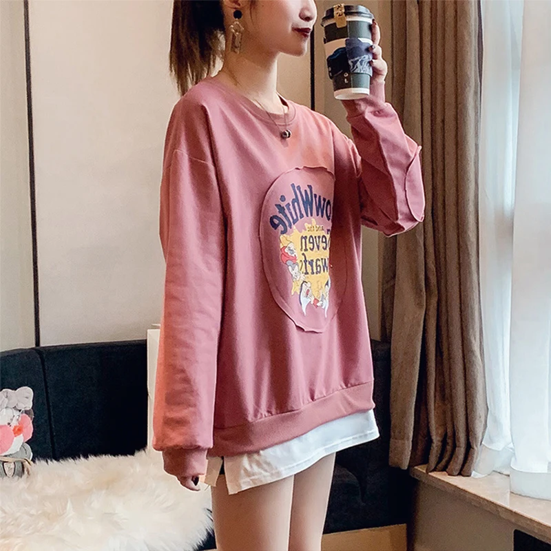 

2021 Autumn New Sweatshirt Women Casual Letter Print Pullover Hoodies O Neck Loose Solid Color Women Sweatshirt