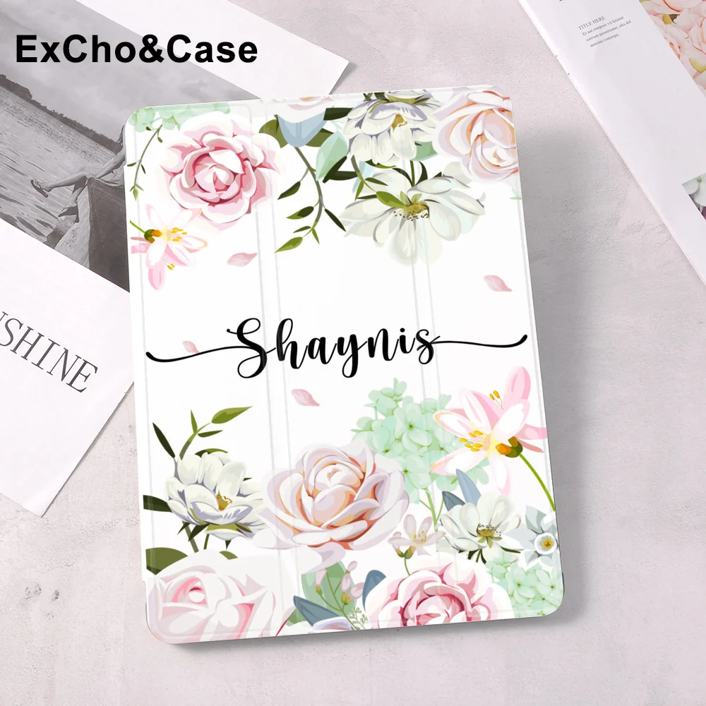 Custom Flowers Name For iPad Air 4 2020 Case Pencil Slot 10.2 inch 8th Generation 7th 9.7 5th 6th 12.9 iPad Pro Mini 5 DIY Cover