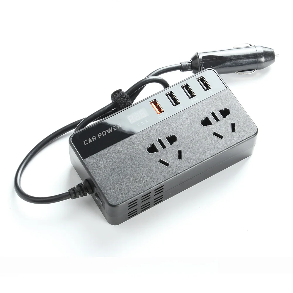 QC3.0 fast charging 150w car power inverter adapter DC12V To AC220V 4 USB Adapter Converter with LED Digital display Charger