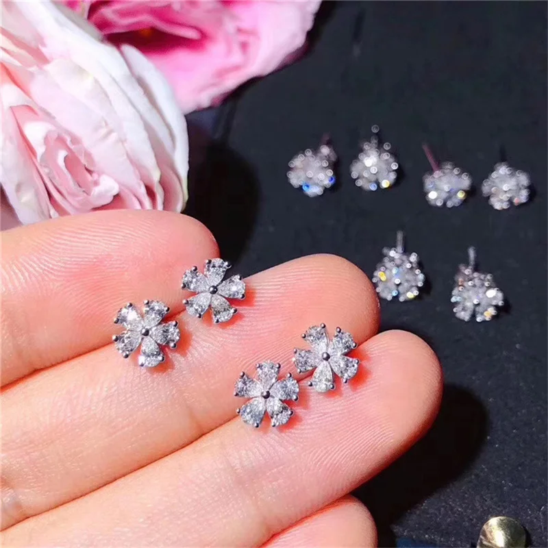 

925 Sterling Silver Flower Stud Earrings For Women Cubic Zirconis Sweet Cute Brincos Bridal Wedding Fine Jewelry KYED0355