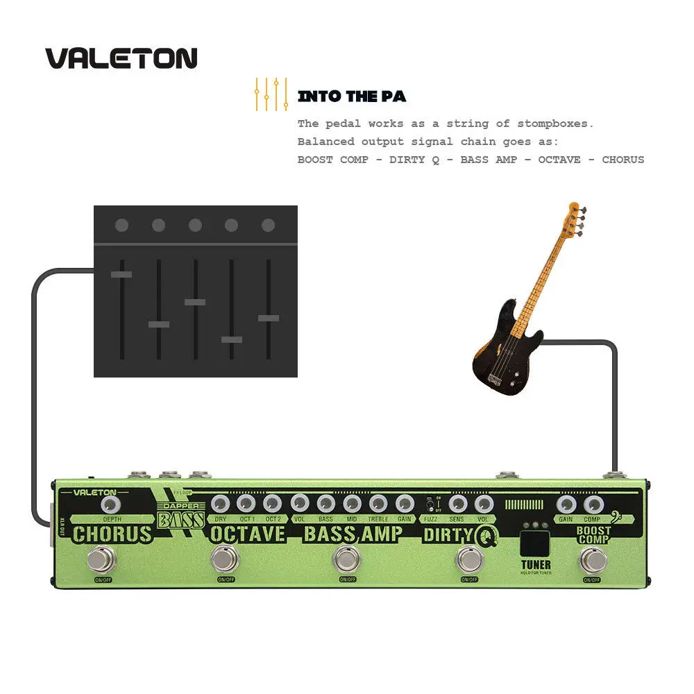 Бас-гитара Valeton Dapper мульти-эффекты полоски на педали 6 в 1 тюнер хор октавер