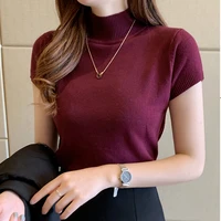 2020 new summer women t shirt short sleeve turtlneck knitted tops tees female chic casual office t shirt