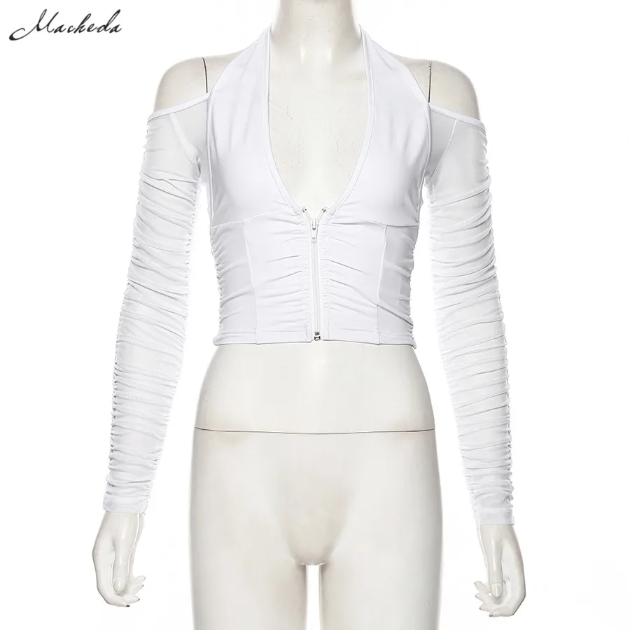 Macheda сексуальный однотонный короткий Топ без бретелек с бретельками из сетчатой