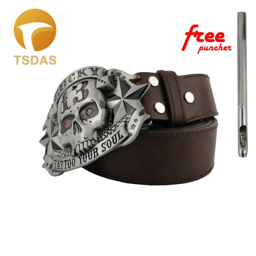 Мужской ремень с серебряным черепом Lucky 13 металлическая пряжка в стиле панк рок