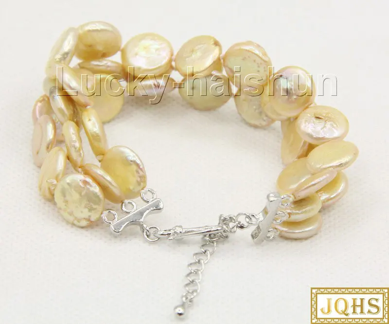 

Регулируемая застежка для монет 17-24 см, 3 ряда, 11 мм, браслет с жемчугом цвета шампанского, застежка 18KGP j10032