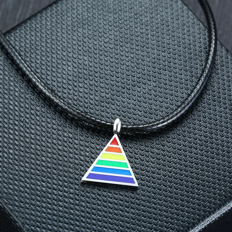 ZORCVENS Silver Color Stainless Steel Rainbow Triangle Pendant Necklace for Man Jewelry Black Cord Wedding Gift | Украшения и