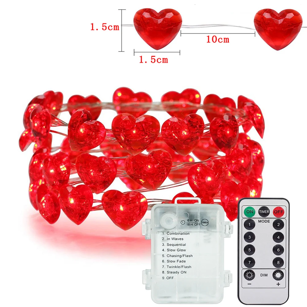 

New 4m 40LED Fairy Light Love Heart String Lamp with Remote Control for Valentines Day New year Holiday Decoration