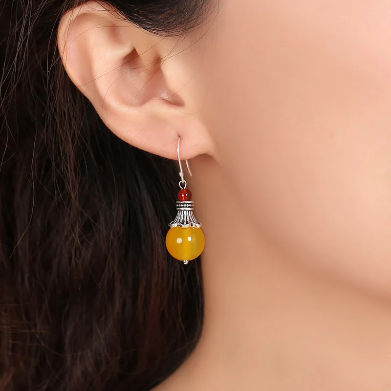 Серьги сделай сам из натурального агата с желтыми бусинами нефрита