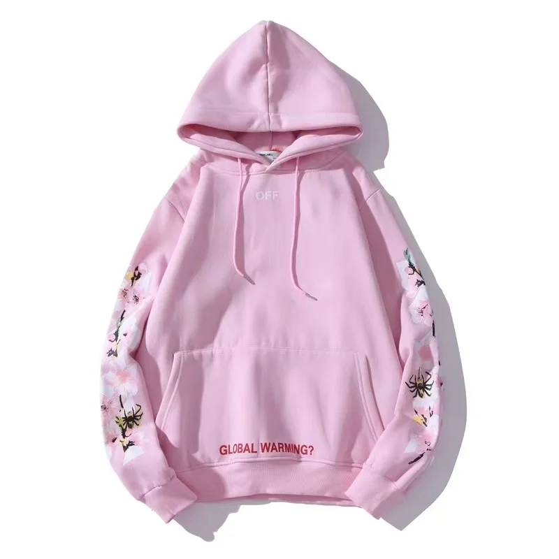 

Cherry Blossom Hooded Sweatshirt Off Loose Long Sleeve White Fashion Women Hoodies Casual Women And Men Hoodie Sweatshirts 2021