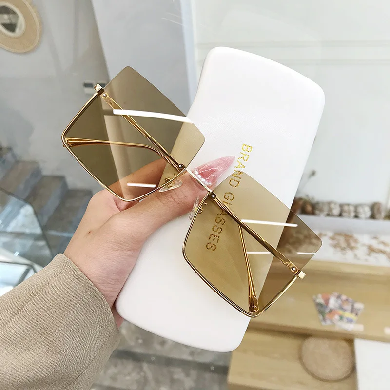 

Metal Half Rimless Sunglasses Women Vintage Oversized Square Sunglass Orange Big Eyeglasses Ladies Lenette De Soleil Femme