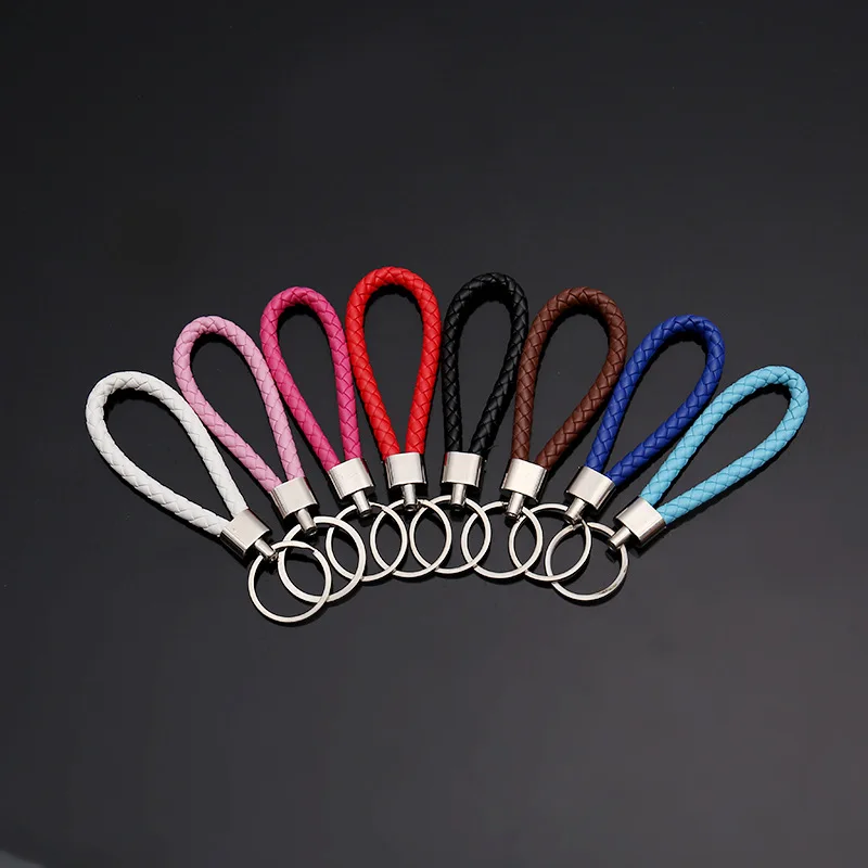 

2021 new leather rope PU keychain braided rope chain keychain cute car keychain holder DIY hanging cloth bag accessories