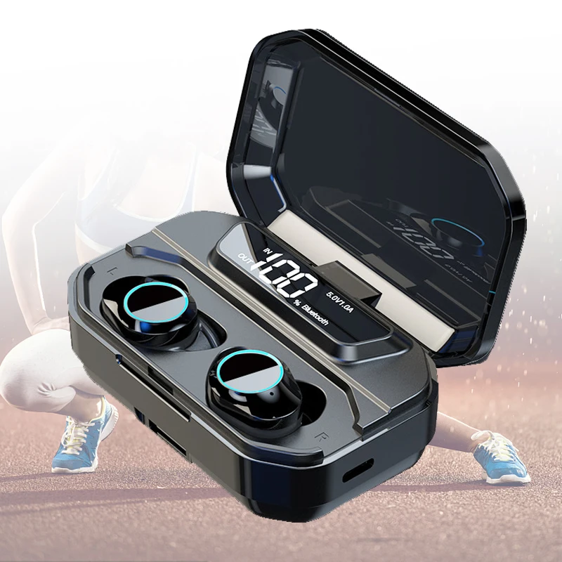 

True Wireless Earbuds Sport Headset 5.0 Bluetooth Earphones 3300mAh IPX7 Waterproof With Mic Charging Box Power Bank For Phone