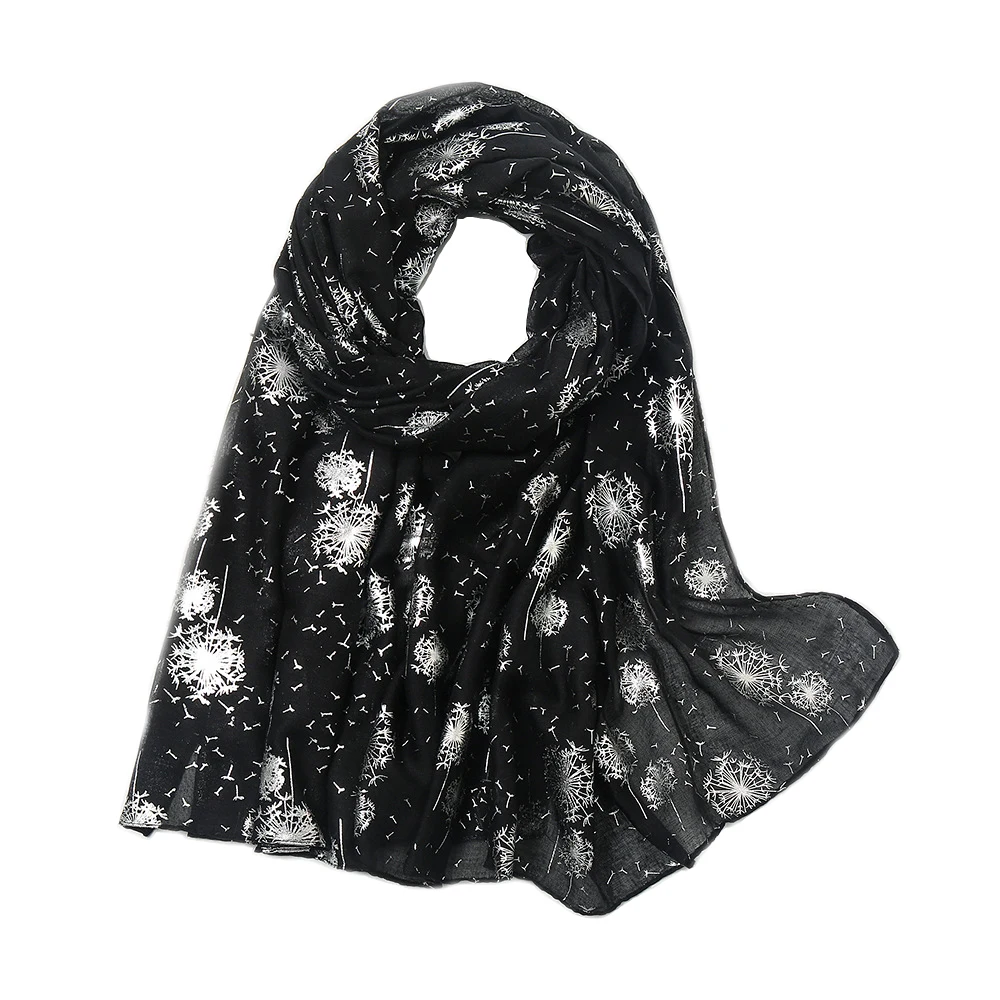 Весенний шарф с принтом одуванчика из серебристой фольги шали Длинный мягкий