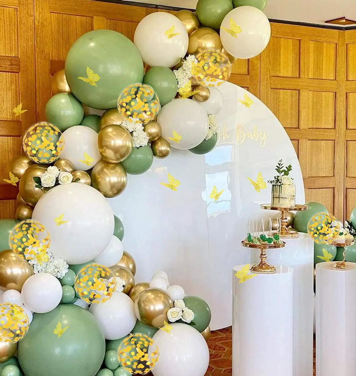 125 шт. винтажных зеленых золотых искусственных бабочек с авокадо гирлянда