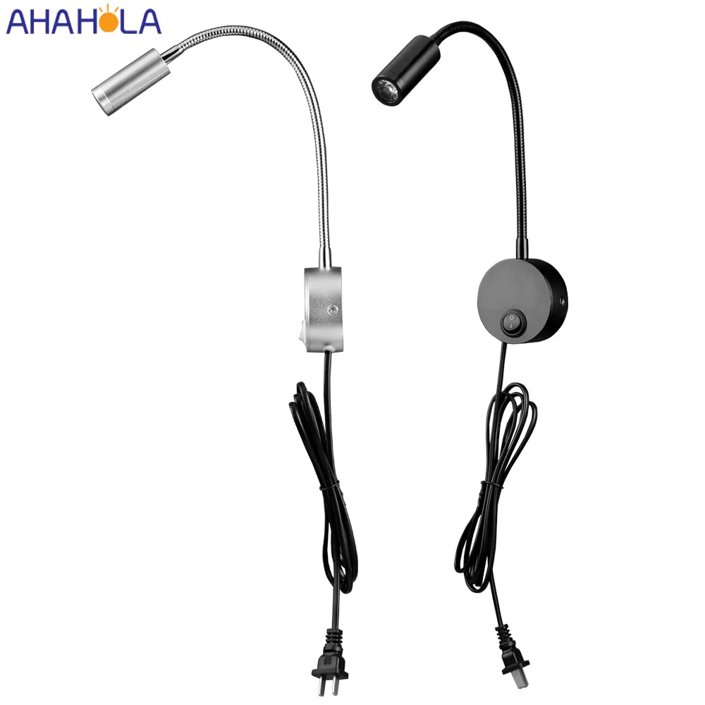 

AC 110v 220v гибкий алюминиевый светильник для спальни настенный светильник с вилкой Черный Серебристый бра настенный светильник с вилкой