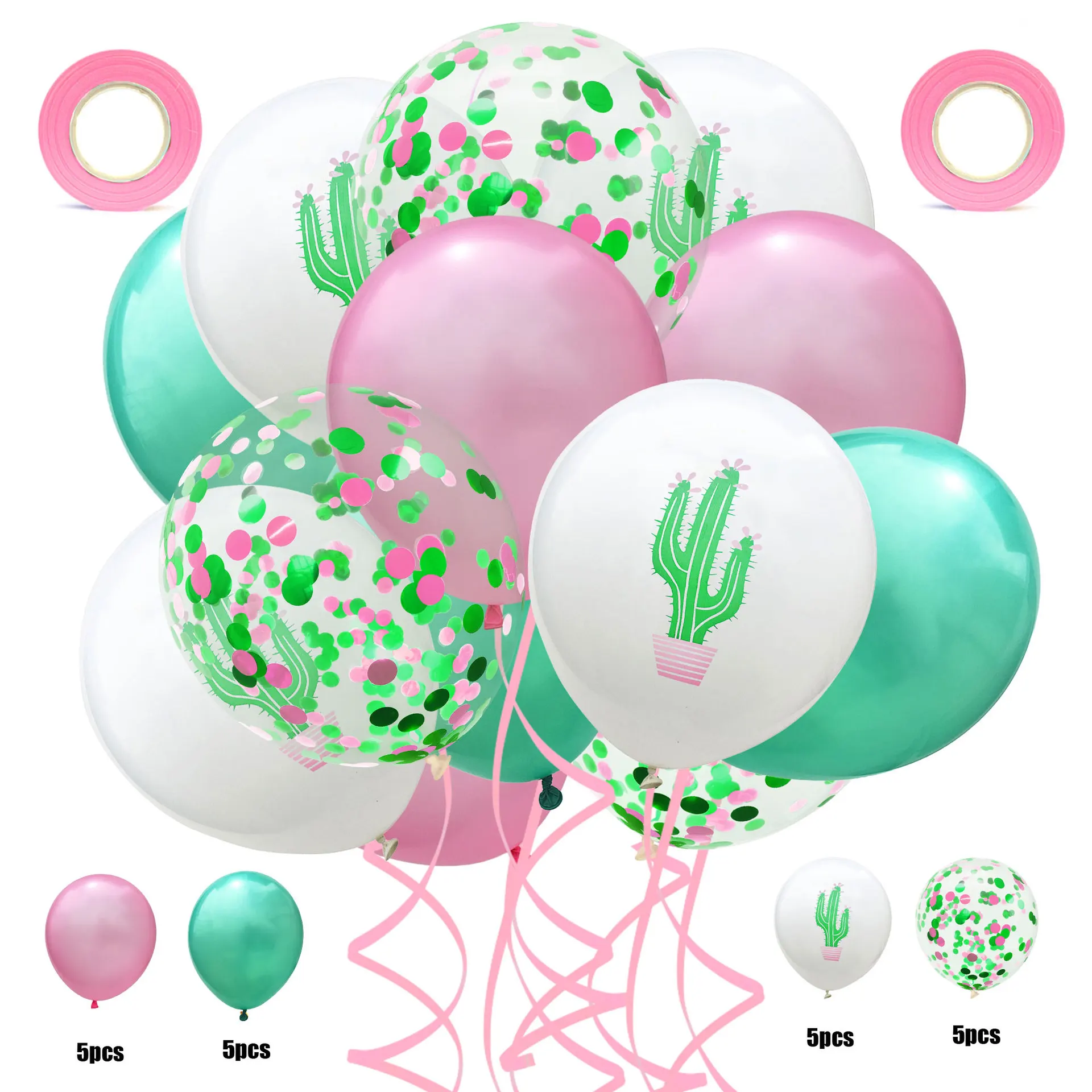 

22pcs pack mixcolor latex ballon flamingo pineapple cactus print balloons with ribbon hawaii wedding decoration tropical hawaiia