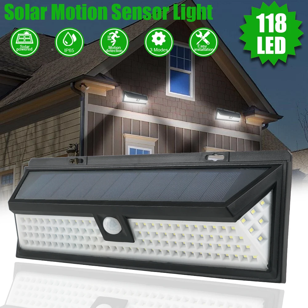 

HYMELA 118 LED Solar Powered Wall Light PIR Motion Sensor Security Lamp Outdoor Waterproof Sunlight Powered Garden Street Light