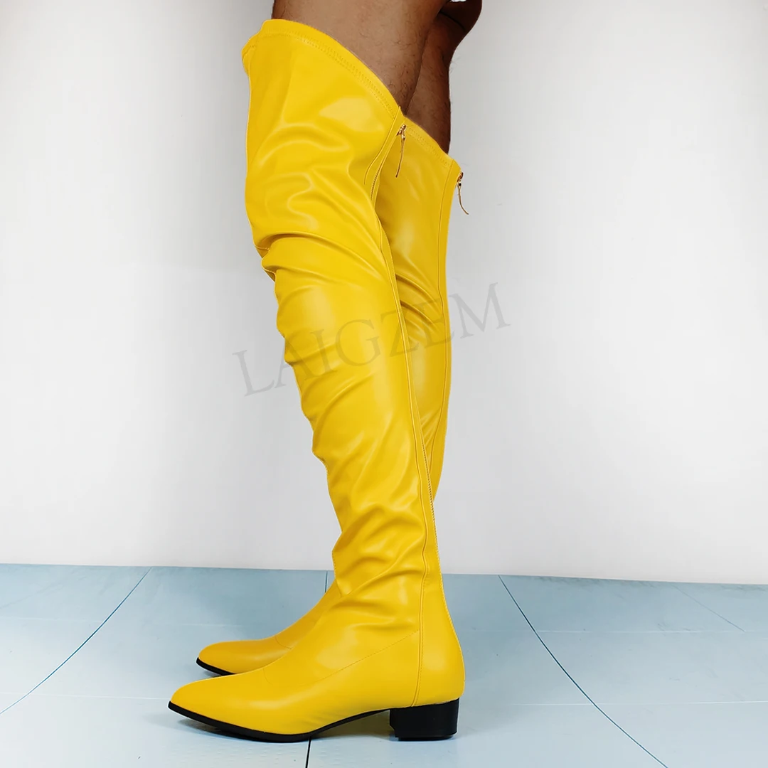 LAIGZEM/женские ботфорты выше колена Женские туфли с застежкой молнией из